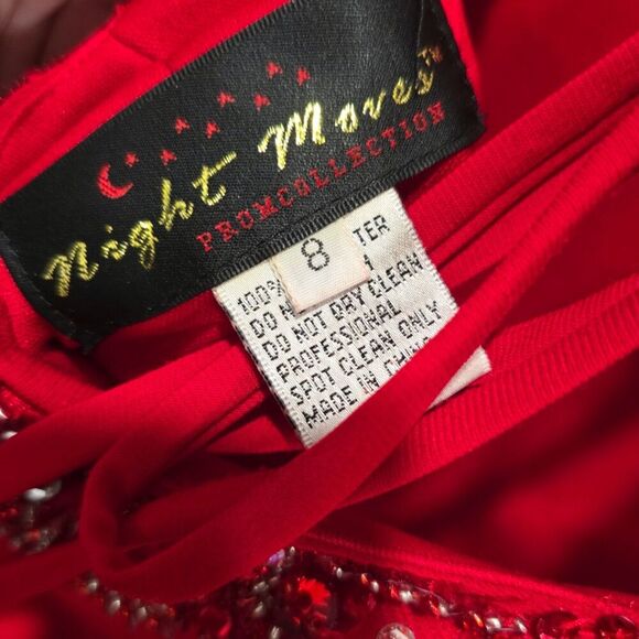 Night Moves Prom Collection Size 8 VNeck Halter Beaded Bodice Red Dress Backless - Picture 6 of 7